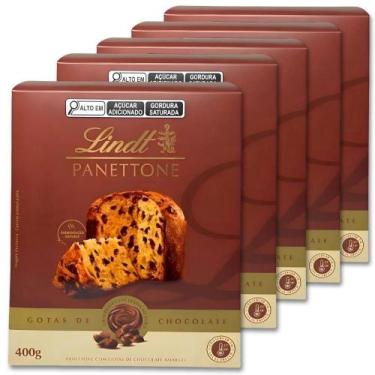 Imagem de Panetone Lindt Gotas De Chocolate Suiço Kit 5 Unidades 400G