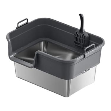 Imagem de Fxzqgnh Caixa de Areia Grande para Gatos, Elevada, Semi-fechada, para Gatos de Pequeno E Grande Porte, com Laterais Altas, Estável E à Prova de Respingos, Cinza escuro