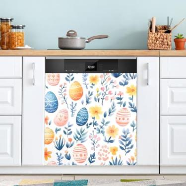 Imagem de ATTX Capa magnética para lava-louças ovos coloridos de Páscoa, 58,4 cm C x 66 cm A, decoração da capa da máquina de lavar louça, decalques para armário doméstico e eletrodomésticos adesivos #115
