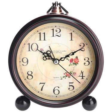 Imagem de Relógio de mesa vintage, silencioso, retrô, silencioso, operado por bateria para quarto, decoração de casa 14 x 12 x 5 cm, vermelho