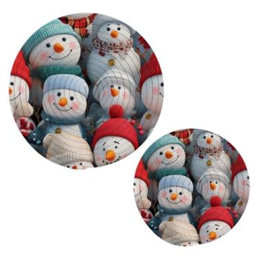 Imagem de Blueangle 2 peças de suporte de panela de tripé de bonecos de neve fofos - conjunto de pegadores de panela de tecido redondo - almofadas quentes trançadas de algodão - porta-copos - tapetes de mesa