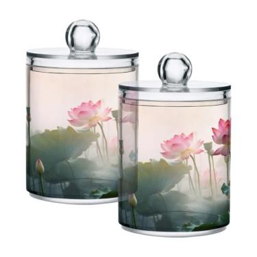 Imagem de ATTX Dreamlike Lotus Plants Qtip Suporte dispensador para bola de algodão, cotonete, frasco de boticário transparente, decoração de casa, pote de armazenamento de cozinha, pacote com 2 (32)