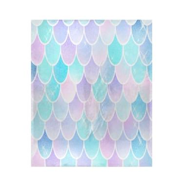 Imagem de ATTX Linda manta de microfibra de veludo com estampa de escamas de sereia - Cobertor de cama leve ultra macio para sofá, cama, 127 x 152 cm #583