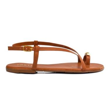 Imagem de Sandalia Feminina Flatform Rasteira Rasteirinha Flat Enfeite Anel Dedo Metal Lesma (Caramelo, BR, Adulto, Numérico, 35)