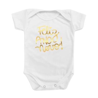 Imagem de Roupinha Body De Bebê Feliz Ano Novo Dourado Frase Temático Festas Men