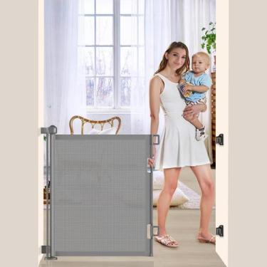Imagem de Puerta retráctil para bebés EZIGO malla gris extra ancha 140 cm