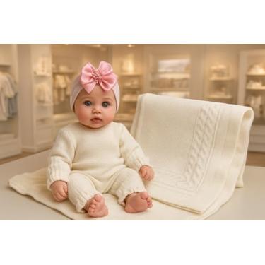 Imagem de Kit 2 Pçs Saída Maternidade Macacão e Manta Trança Tricot Unissex RN