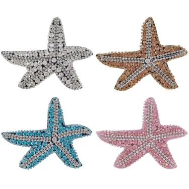 Imagem de GORGECRAFT 4 peças estrelas do mar strass remendo contas 4 cores apliques de cristal costurados em remendos decorativos emblema de pano para costura faça você mesmo artesanato jaqueta jeans roupas