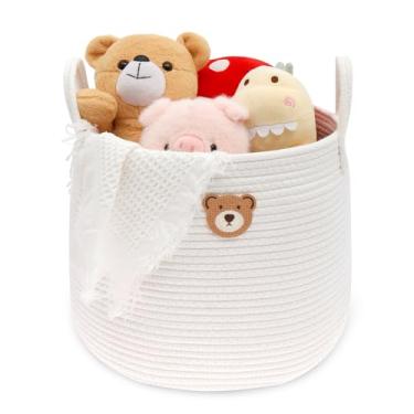 Imagem de Cesto de lavanderia infantil para roupas de brinquedo 33,78 x 13,78 x 11,42 polegadas cesta de brinquedo de bebê armazenamento de berçário para decoração de quarto (branco, estilo 2)