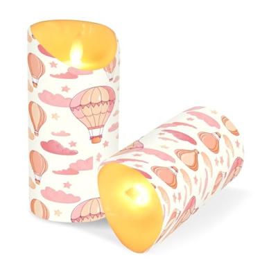 Imagem de Blueangle Pacote com 2 balões de ar quente velas sem chama com controle remoto e temporizador, velas LED cintilantes (7,6 cm x 15 cm) para decoração de casa, casamento, acampamento (30)