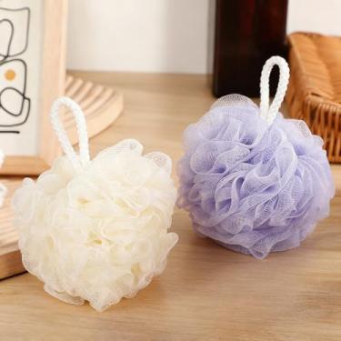 Imagem de Esponja de bucha de banho, buchas de chuveiro de 50 g, pacote com 2, esfoliante corporal esfoliante, espuma rica, esponja de banho e chuveiro de malha para crianças, mulheres, homens, sabonete líquido