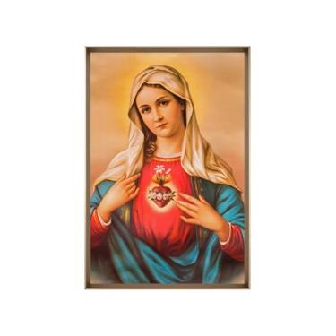 Imagem de Quadro Decorativo com Vidro Sala Hall Quarto 84x124cm Bege Coração de Maria