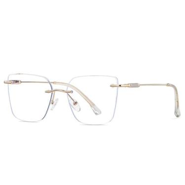 Imagem de Armação de óculos sem aro da moda feminina, com dobradiça de mola de metal transparente (branca)