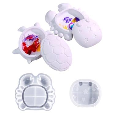 Imagem de YXDGSG Caixa de armazenamento de caranguejo moldes de resina com tampa, moldes de silicone animal 3D para resina epóxi, molde de silicone marinho de caranguejo para arte, artesanato, doces, joias