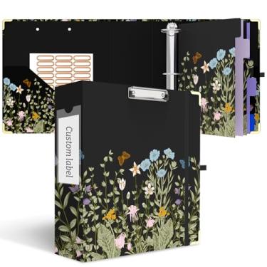 Imagem de Fichário de 3 anéis, 7,6 cm, bonito fichário redondo com 6 divisórias de abas e adesivos de etiqueta, prancheta de perfil baixo com armazenamento, fichário moderno para material de escritório escolar