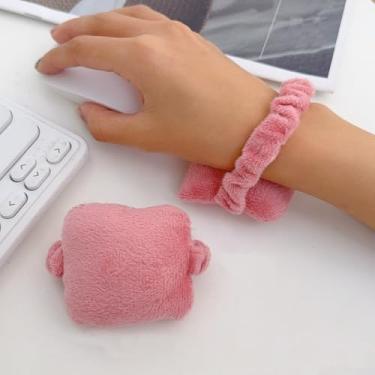 Imagem de 2 peças de descanso de pulso para mouse vestível - almofada de algodão PP leve para escritório/jogos, descanso ergonômico de apoio de pulso para teclado (rosa, 6,5 x 6 cm)
