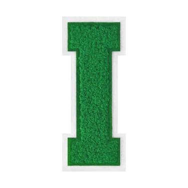 Imagem de 1 peça de patch de letra de chenille verde de 11,4 cm com borda branca – Remendos do alfabeto para roupas, jaquetas, mochilas, chapéus para decoração personalizada, nome personalizado e artesanato. (I
