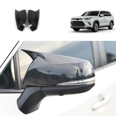 Imagem de TUBAIZAI Acessórios exteriores de carro compatíveis com Toyota New Grand Highlander 2024 2025 estilo buzina porta retrovisor lateral tampa guarnições ABS 2 peças (estilo fibra de carbono) com luz de