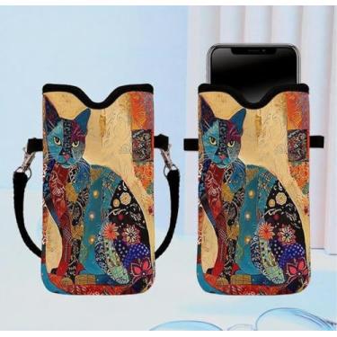 Imagem de Bolsa tiracolo vintage para gatos, bolsa floral leve para celular com alça, capa transversal à prova d'água para celular, bolsa cruzada de ombro para viagens, presentes de aniversário para mulheres