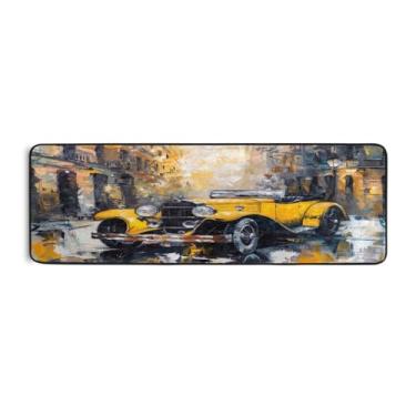 Imagem de Qilmy Tapete de corredor de carro retrô amarelo 183 x 61 cm, antiderrapante, antifadiga, confortável, tapetes longos, para quarto, sala de estar, banheiro, corredores, entrywa200
