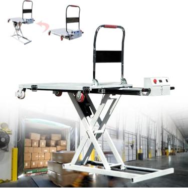 Imagem de uhyOHF Elevador de tesoura móvel, mesa de elevação hidráulica, carrinho de elevação hidráulico elétrico a bordo, carrinho dobrável, adequado para transporte e carregamento de materiais em caminhões (