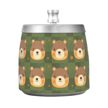 Imagem de Wassud Cinzeiro para cigarros, interior, exterior, bonito, urso com tampa, aço inoxidável, à prova de vento, inodoro, mesa, cinzeiro, casa, escritório, pátio, varanda, decoração