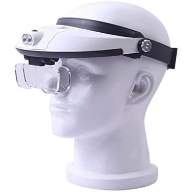 Imagem de uhyOHF Lupa de faixa de cabeça, lupa digital portátil, lupa de cabeça com luz LED montada na cabeça lupa de leitura mãos livres para trabalho próximo, hobbies de lupa de joalheiro, Re(