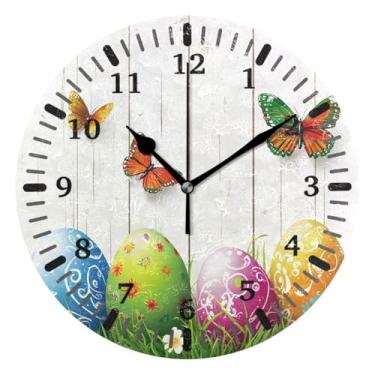 Imagem de CEBUGI Relógio de parede com ovos de páscoa, operado por bateria, relógios de parede silenciosos sem tique-taque para cozinha, banheiro, quarto, escritório, decoração 25,4 cm