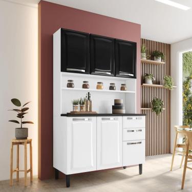 Imagem de Kit de Cozinha Completa Compacta Pratika em Aço 120cm Branco e Preto com Tampo Granito