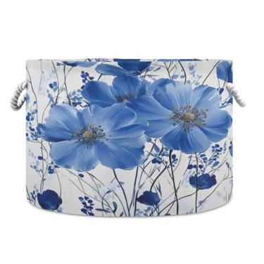 Imagem de WELLDAY Cesta de corda de algodão flor azul cesta de lavanderia para bebê para sala de estar, lavanderia, berçário, travesseiros, decoração de casa