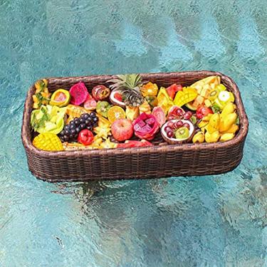 Imagem de Bandeja de servir flutuante, mesa e bar, bandeja flutuante retangular para vime - boias de piscina para adultos para piscinas, spas e praias - servir bebidas, brunch, comida na água (