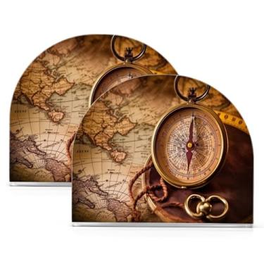 Imagem de Wassud Porta-guardanapos de acrílico com mapa de bússola antigo, dispensador de guardanapos de papel moderno em forma de U para mesa, cozinha, sala de jantar, bancada 2 peças (comporta 50-60