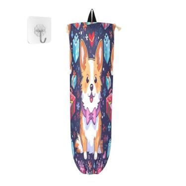 Imagem de Wassud Suporte de saco de plástico pequeno Corgi Dog 2 unidades, suporte de parede para sacola de mercearia, armazenamento de cozinha para decoração de despensa de cozinha em casa