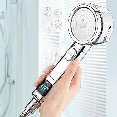 Imagem de YYBOES Chuveiro de cabeça de chuveiro, filtro de chuveiro elétrico, cabeça de chuveiro de mão, cabeça de chuveiro de plástico ajustável, display digital, bocal de pressão de economia de água, branco