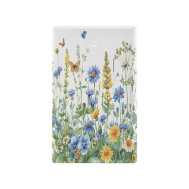 Imagem de Wassud Placa decorativa para interruptores de luz Blue Wildflowers Placa de parede para tomadas elétricas em branco 11 x 6 cm