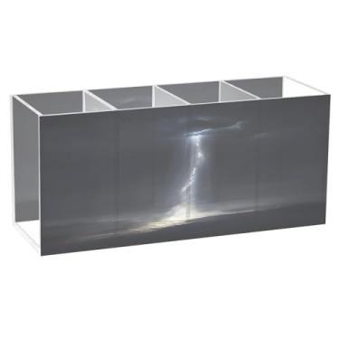 Imagem de CEBUGI Porta-canetas de acrílico com 4 compartimentos, organizador de lápis transparente, preto Tornado, suporte de pincéis de maquiagem para escritório em casa, escritório