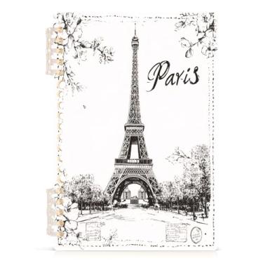 Imagem de Burbuja Caderno de toalha retrô Paris, papel pautado universitário A5 com 60 folhas, fichário para escritório, 1 pacote