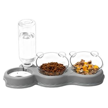 Imagem de Alimentador de animais de estimação, bebedouro automático com garrafa de água | Alimentador de tigelas duplas para cães e gatos | para coelhinhos pequenos, médios e grandes, todas as raças