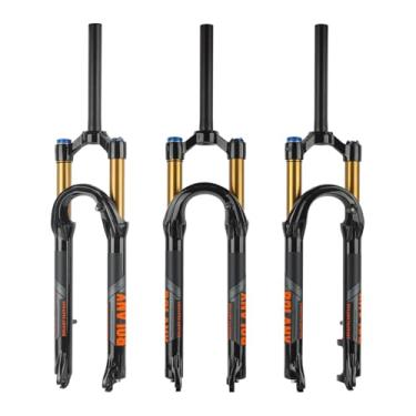 Imagem de BOLANY Garfo de suspensão de bicicleta de 26/27,5/73.7 cm 120 mm viagem 28,6 mm (1-1/20.3 cm) x 220 mm direção reta sem rosca 9 mm QR x 100 mm versão de freio a disco de espaçamento MTB garfos
