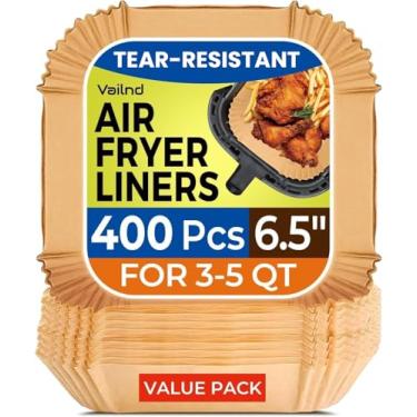 Imagem de 400 forros de papel para fritadeira a ar, forros quadrados de fritadeira de 16,5 cm descartáveis, papel pergaminho resistente para cesta de airfryer de 2 a 4 qt, forro antiaderente e à prova de graxa