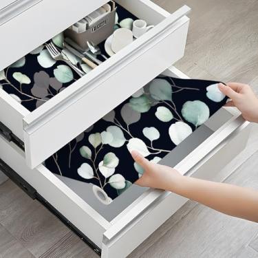 Imagem de Floralplus Forro de prateleira para gaveta de armário, forro impermeável autoadesivo, descasque e cole papel de contato preto para armário de cozinha, forros de cômoda de despensa de armário 45 x 199