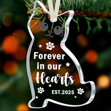Imagem de Enfeite de vidro memorial de gato Forever in Our Hearts 2025 – Lembrança de lembrança de perda de animais de estimação, decoração de árvore de Natal para amantes de gatos, presente de simpatia para