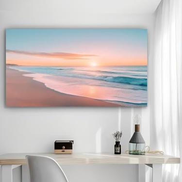 Imagem de Arte de parede em tela rústica Sunset Over Waves - Pôster sem moldura de 30 x 61 cm - Decoração de casa e escritório para sala de estar, quarto, cozinha e café
