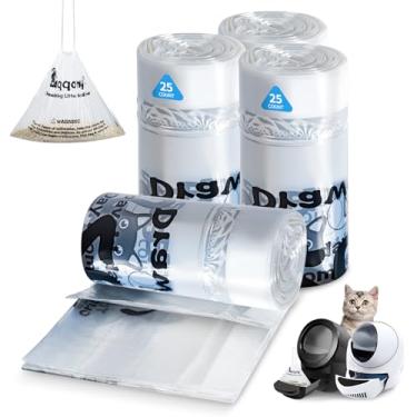 Imagem de Forros de caixa de areia com cordão de 100 unidades compatíveis com caixa de areia automática 4 e 3 - Sacos de lixo de gatos espessos à prova de vazamento, design transparente pré-separado (65,5 cm x