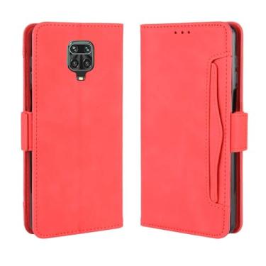 Imagem de Capa para XIAOMI Redmi Note 9S,Retro magnético Flip Case,Design de carteira de couro PU com slots de cartão removíveis -Red