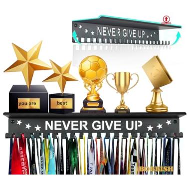 Imagem de iBobbish Prateleira de troféu para exibição de medalha antiderrapante, suporte de medalha para parede com 40 cm, placa de exibição de medalha de corrida, suporte de medalha atualizado para prêmios de