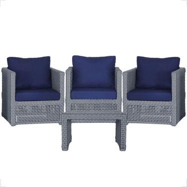 Imagem de Mesa E 3 Poltronas Madri Corda Náutica Estofado 10 Trama Prata