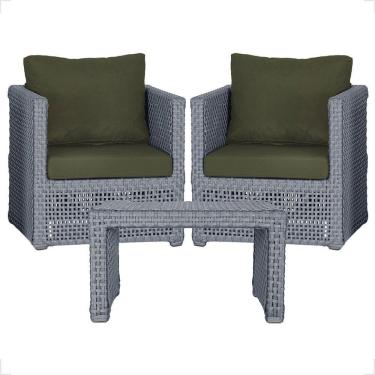 Imagem de Mesa E 2 Poltronas Madri Corda Náutica Estofado 13 Trama Prata