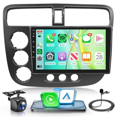 Imagem de Rádio estéreo automotivo 8Core 4G + 64G Android 15 para Honda Civic 2001 2002 2003 2004 2005, chip Qual-comm Snapdragon, Carplay sem fio, Android Auto, GPS 5G-WiFi, Bluetooth 5.1 tela IPS de 9