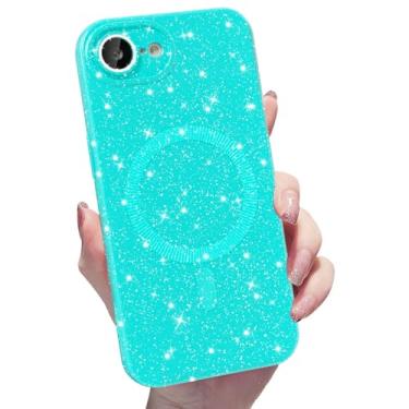Imagem de MINSCOSE Capa magnética para iPhone 16E compatível com Magsafe, linda capa feminina brilhante com proteção de câmera fina para mulheres e meninas - verde menta